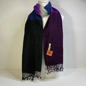 Tory Burch Ombré Wool Scarf – Purple Navy Black Fringe Wrap